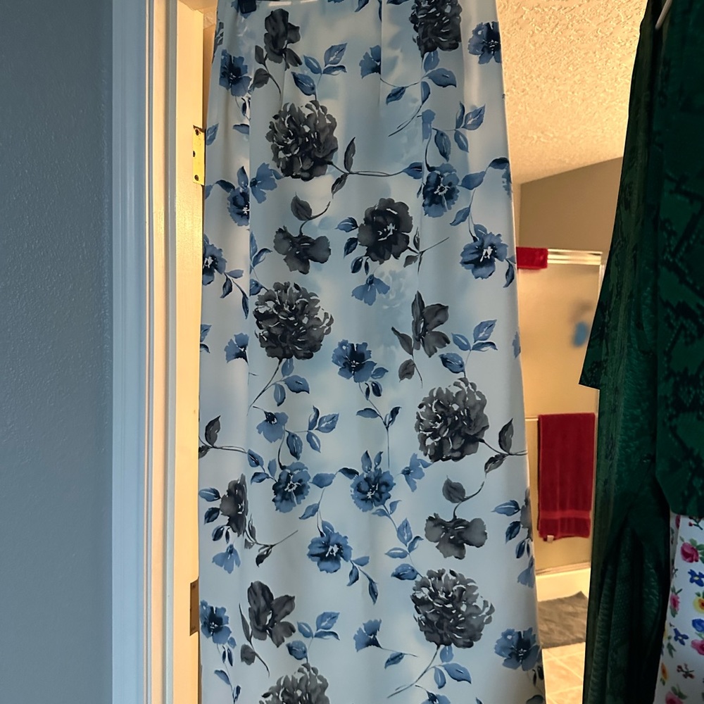 Beautiful white with blue and brown flowers floor length wrap skirt